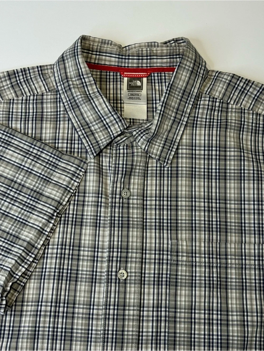 The North Face Men's XXL Short Sleeve Button Down Grey Blue Plaid Gorpcore